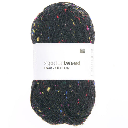 SUPERBA TWEED /Rico Design/ 4-diegu zeķu dzija 100g #008 "Melns"
