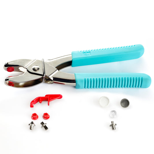 Instruments spiedpogu un caurumu iespiešanai - stangas VARIO + uzgaļi plastmasas spiedpogu iespiešanai Ø 9mm un Ø 12.4 mm/mentola /Prym Love