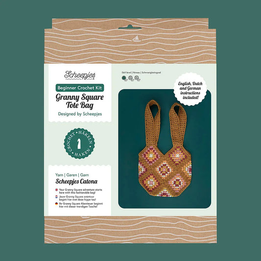 Scheepjes Beginner crochet kit Granny Square Bag gold / somas tamborēšanas komplekts, ENG