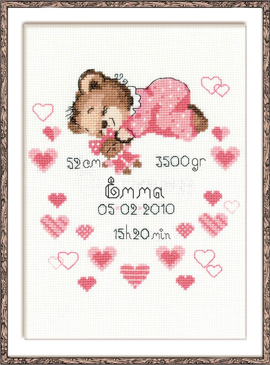 Meitenes piedzimšanas apsveikums - izšūšanas komplekts /RIOLIS/ 18 x 24 cm