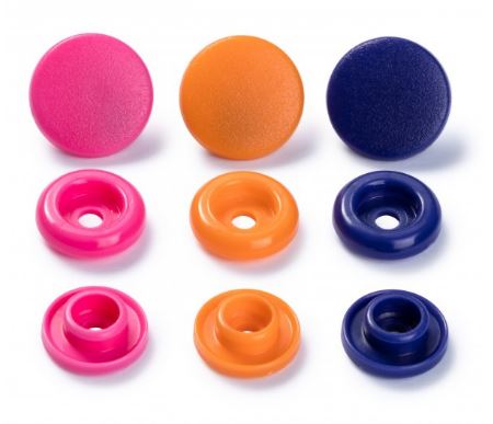 Plastmasas spiedpogas - Apaļas - oranžas/ rozā/ violetas - Ø12.4 mm - 30 gab /Prym Love