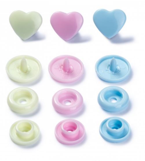Plastmasas spiedpogas - Sirsniņas - rozā/ vaniļa/ gaiši zaļš - Ø12.4 mm - 30 gab. /Prym Love