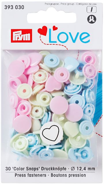 Plastmasas spiedpogas - Sirsniņas - rozā/ vaniļa/ gaiši zaļš - Ø12.4 mm - 30 gab. /Prym Love