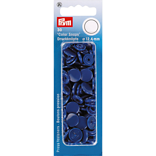 Plastmasas spiedpogas - Apaļas - Karaliski zils - Ø12.4 mm - 30 gab