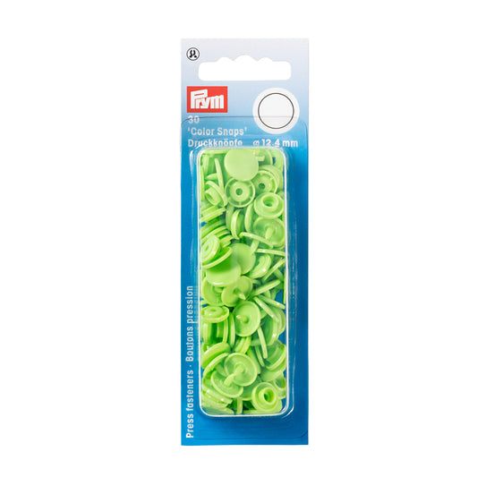 Plastmasas spiedpogas - Apaļas - Ābolu zaļš - Ø12.4 mm - 30 gab