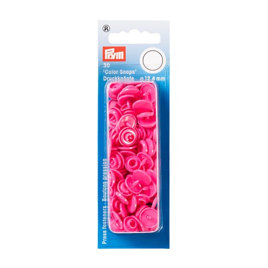 Plastmasas spiedpogas - Apaļas - Rozā - Ø12.4 mm - 30 gab