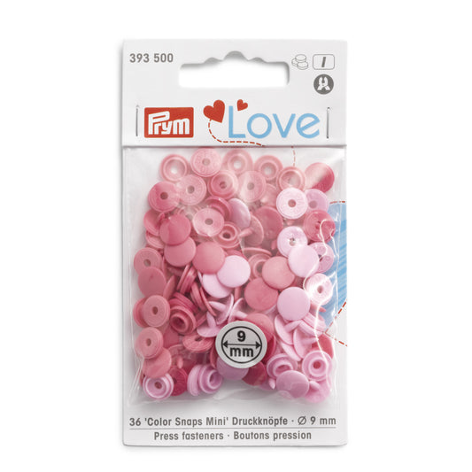 Plastmasas spiedpogas Color Snaps Mini - rozā nokrāsās - Ø9 mm - 36 gab /Prym Love