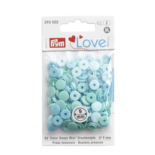 Plastmasas spiedpogas Color Snaps Mini - mentola nokrāsās - Ø9 mm - 36 gab /Prym Love