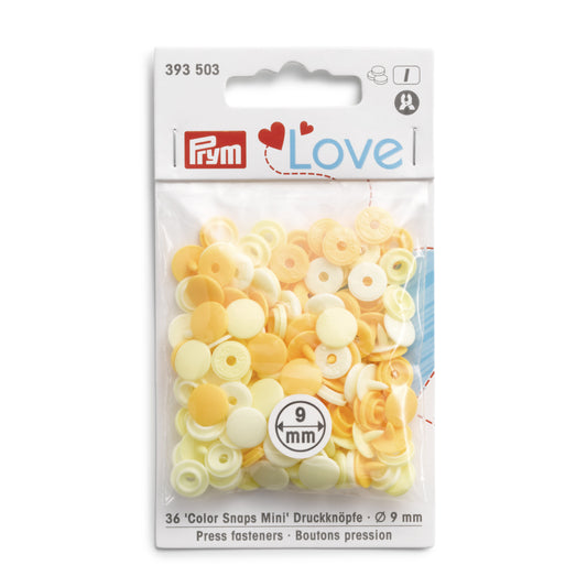 Plastmasas spiedpogas Color Snaps Mini - gaiši dzeltenās nokrāsās - Ø9 mm - 36 gab /Prym Love