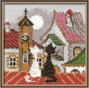 Pilsēta un kaķi "Pavasaris" - izšūšanas komplekts /RIOLIS/ 13 x 13 cm