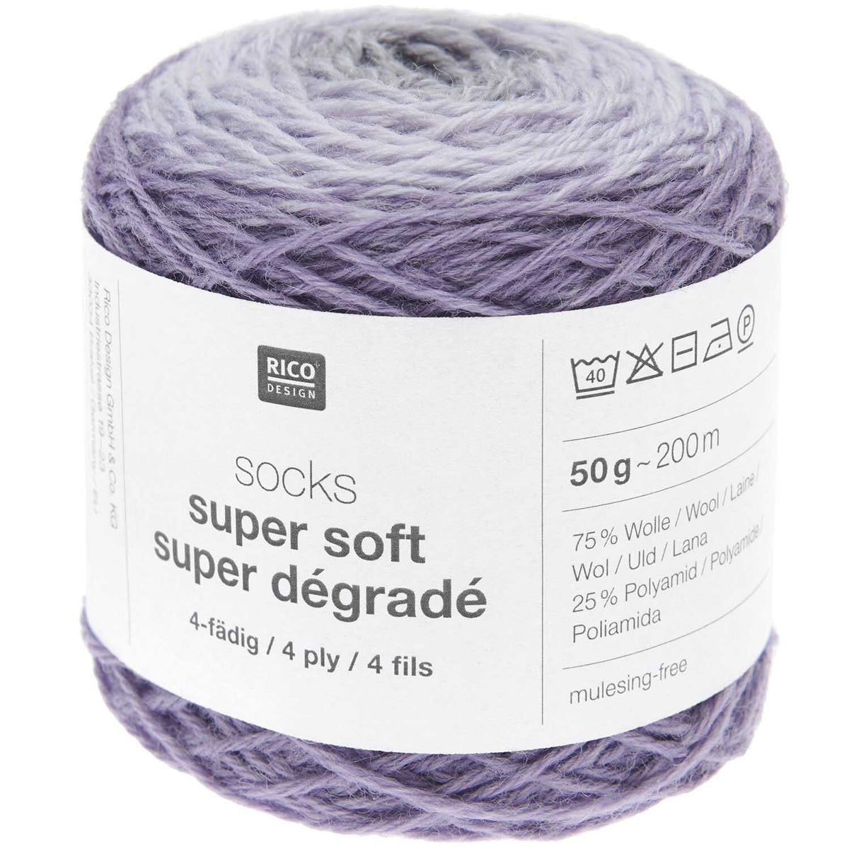 SOCKS SUPER SOFT SUPER DÉGRADÉ /Rico Design/ 4-diegu zeķu dzija 50g #007 "Ceriņi"
