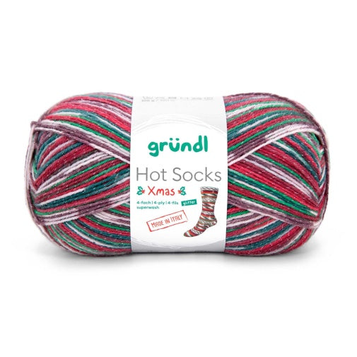 Hot Socks XMAS glitter /Gründl/ 4-diegu zeķu dzija 100g #XMAS-1 ar sudraba diegu