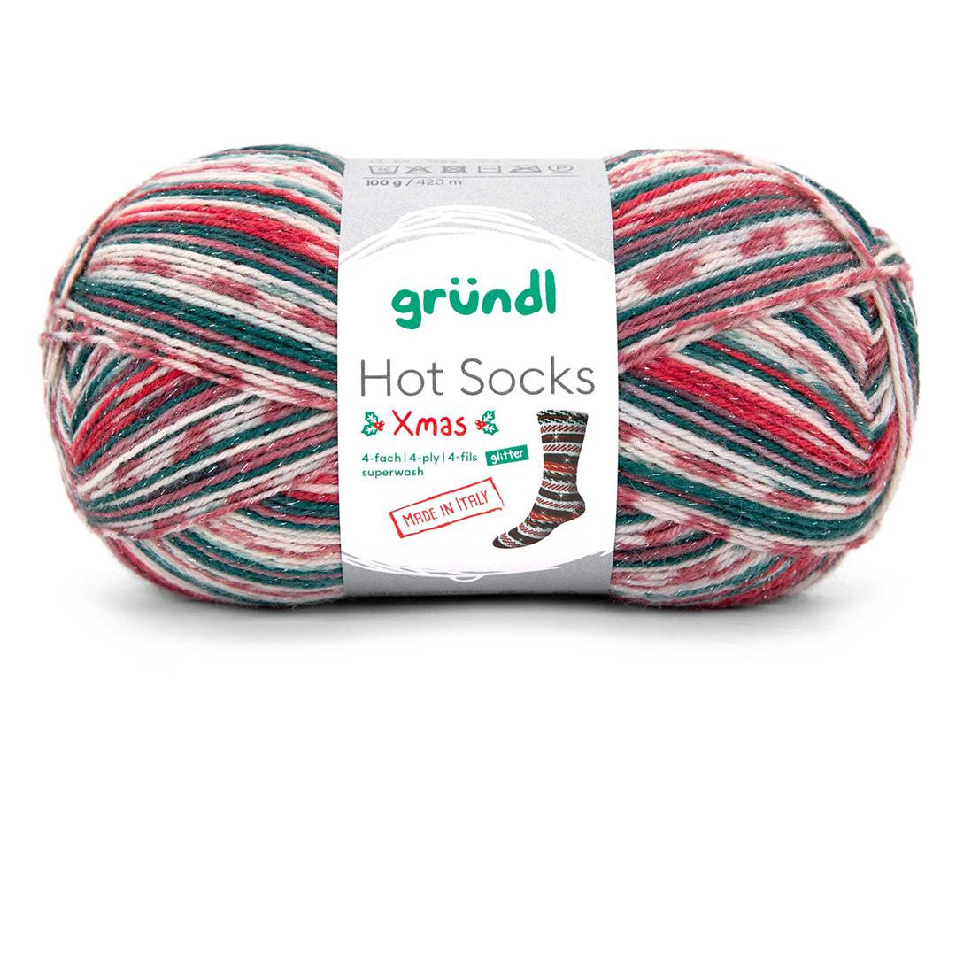 Hot Socks XMAS print /Gründl/ 4-diegu zeķu dzija ar spīdumu 100g #01 "Spīdīgie Ziemassvētki"