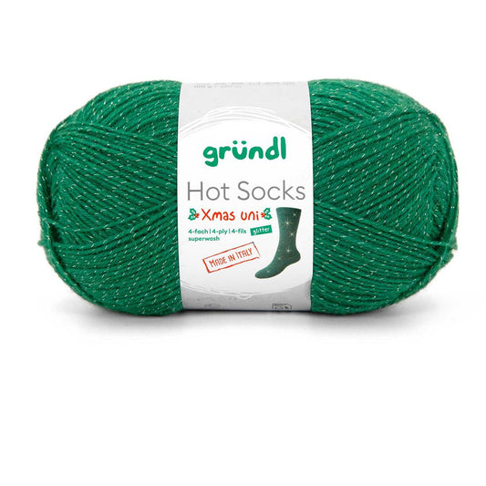 Hot Socks XMAS UNI /Gründl/ 4-diegu zeķu dzija ar spīdumu 100g #01 "Zaļš"