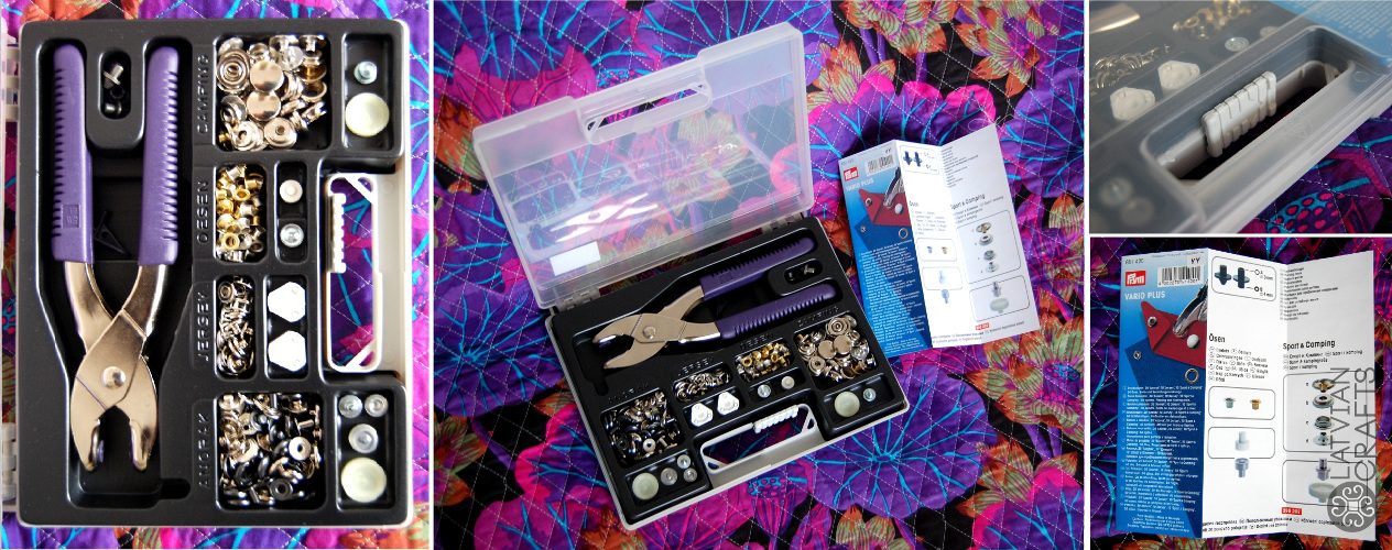 Instruments spiedpogu un caurumu iespiešanai koferī + pogu komplekts