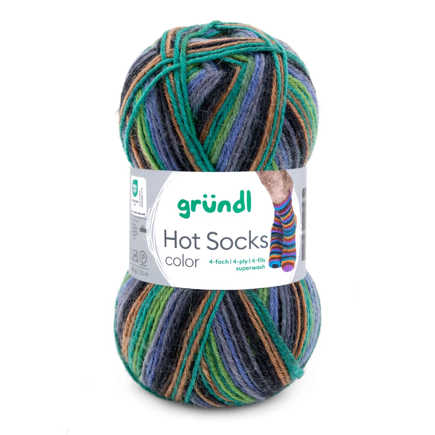 Hot Socks COLOR Gründl 4-diegu zeķu dzija 50g #405 "Angļu zaļās tējas krāsa"