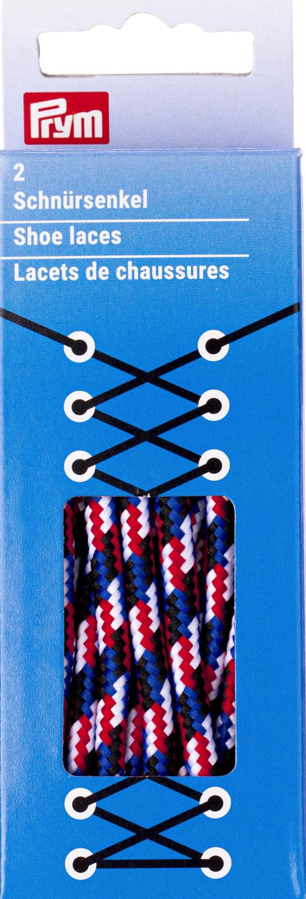 Shoelaces for outdoor activities, round, 5mm x 150cm, blue/red/white