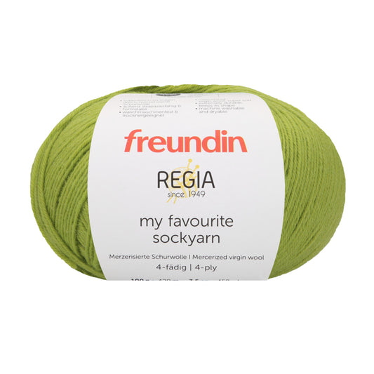 REGIA X FREUNDIN my favourite sockyarn 4-diegu 100g #00070 "Laima zaļš"