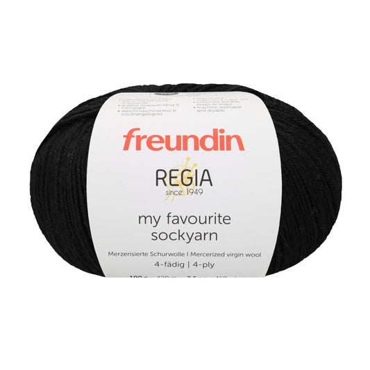 REGIA X FREUNDIN my favourite sockyarn 4-diegu 100g #00099 "Melns"