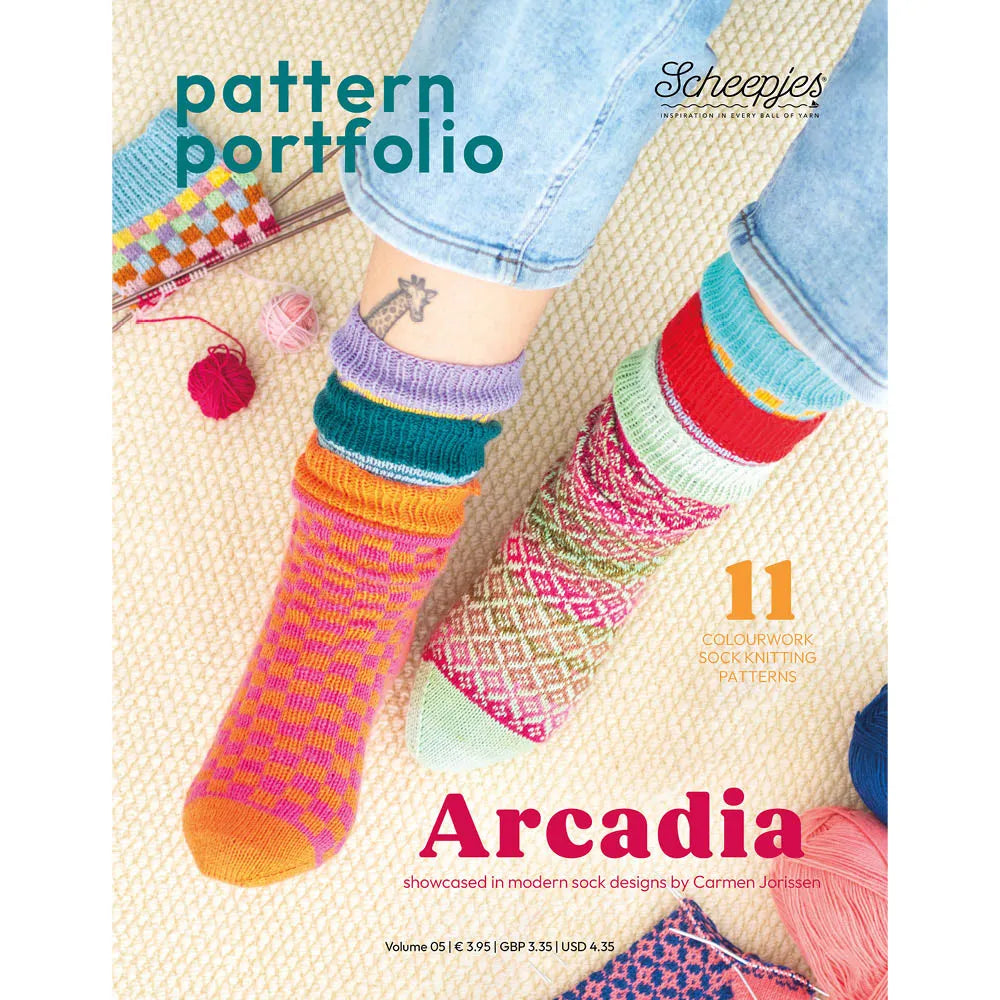 Arcadia Pattern Portfolio /Scheepjes/ zeķu rakstu shēmas un adīšanas instrukcija,  ENG