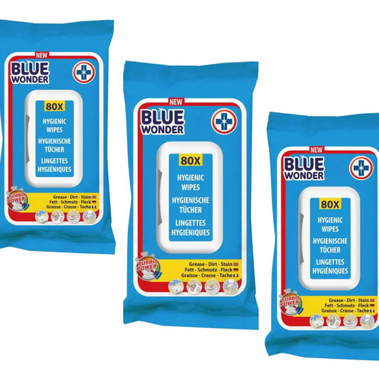 BLUE WONDER tīrīšanas komplekts: Higiēniskas mitrās salvetes tīrīšanai x 3 iepakojumi