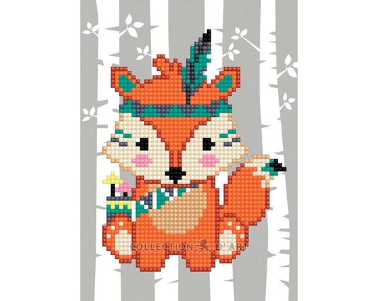 Nature sketch "Fox Indian" - diamond embroidery kit with cardboard base /Collection d' Art/ 13x18 cm