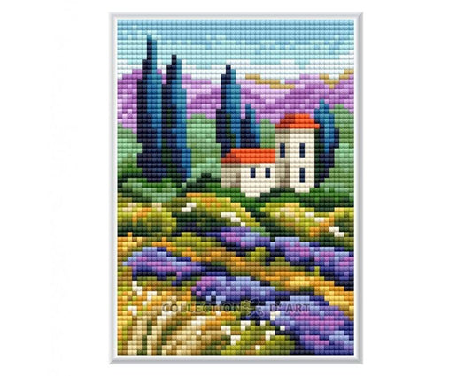Nature sketch "field" - diamond embroidery set with cardboard base /Collection d' Art/ 12x17 cm