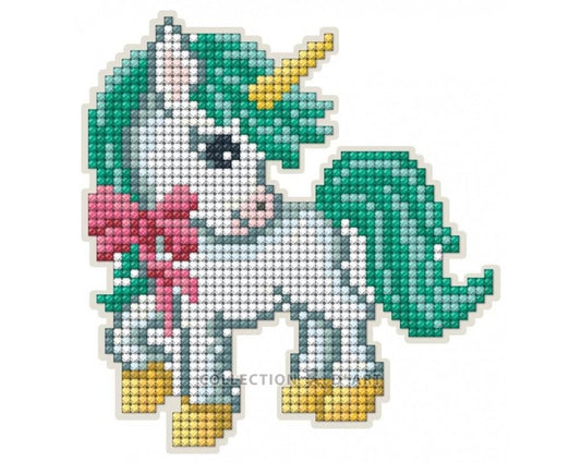 "Be happy" unicorn with a bow - diamond embroidery kit magnet/Collection d' Art/ 12.3x13 cm