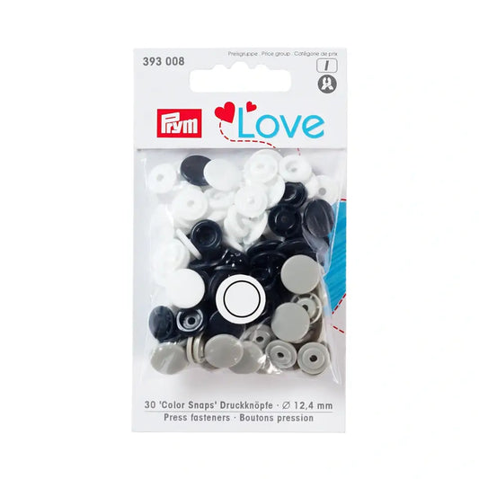 Plastmasas spiedpogas - Apaļas - tumši zilas/ pelēkas/ baltas - Ø12.4 mm - 30 gab /Prym Love