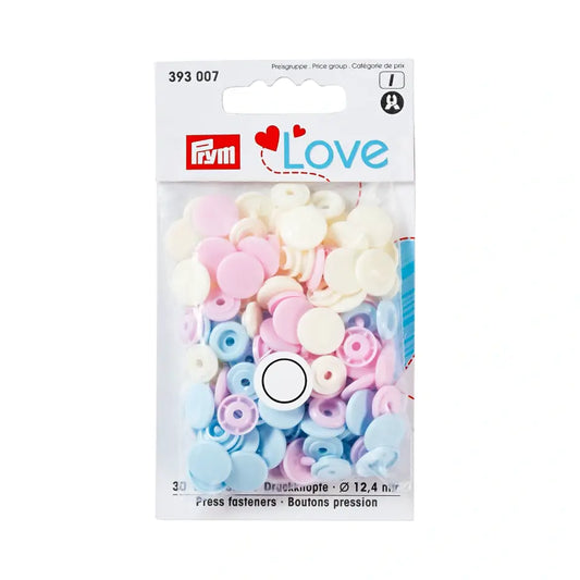 Plastmasas spiedpogas - Apaļas - rozā/ gaiši zilas/ pērļu - Ø12.4 mm - 30 gab /Prym Love