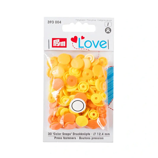 Plastmasas spiedpogas - Apaļas - dzeltenas/ oranžas - Ø12.4 mm - 30 gab /Prym Love