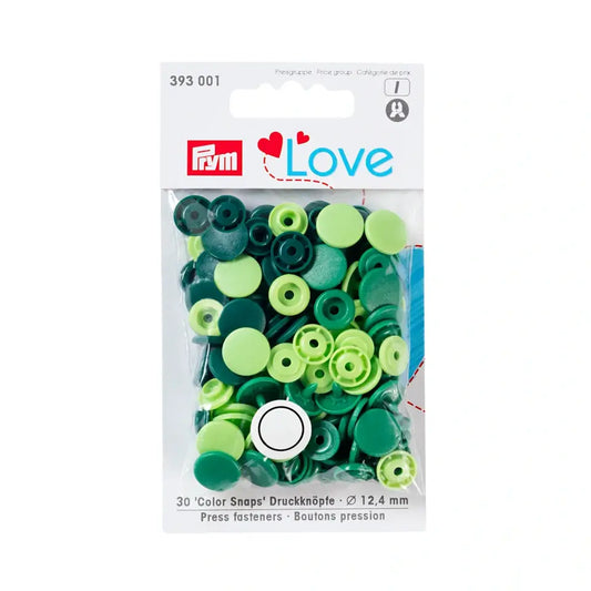 Plastmasas spiedpogas - Apaļas - zaļas - Ø12.4 mm - 30 gab /Prym Love