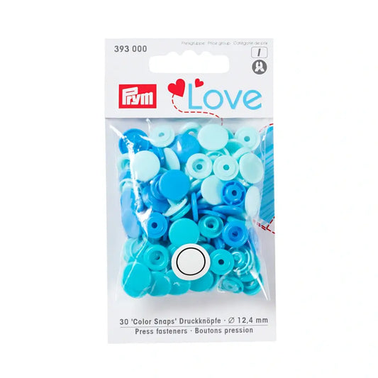 Plastmasas spiedpogas - Apaļas - zilas - Ø12.4 mm - 30 gab /Prym Love