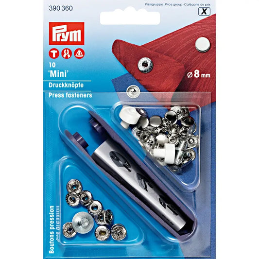 Pogas "Mini" ar instrumentu, 8 mm, 10 gab - sudraba