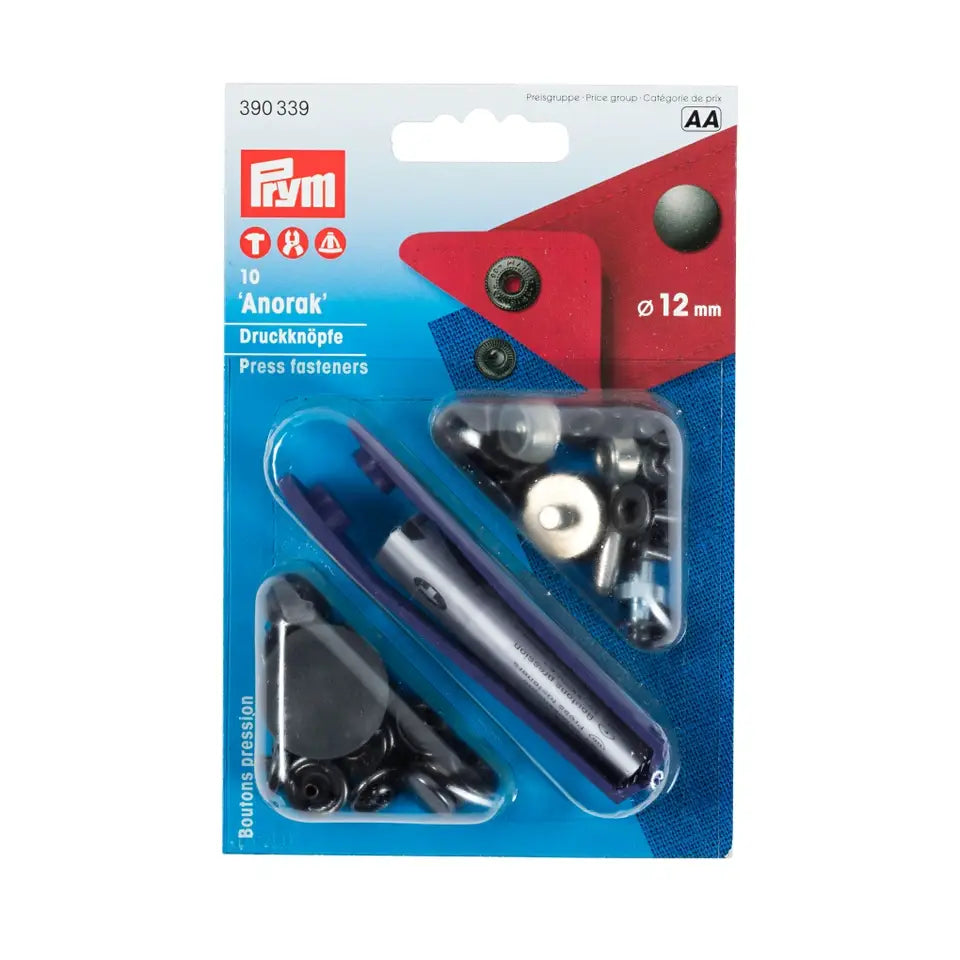 Pogas "Anorak" ar instrumentu, virsdrēbēm, 12 mm, 10 gab - Melns oksidēts /Prym/