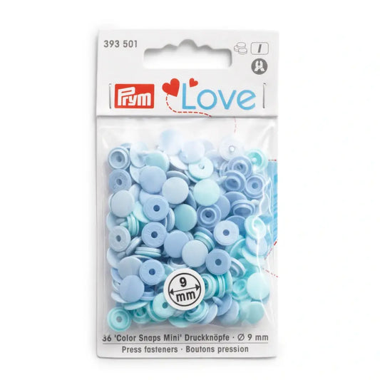 Plastmasas spiedpogas Color Snaps Mini - gaiši zilās nokrāsās - Ø9 mm - 36 gab /Prym Love