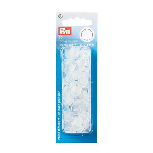 Plastmasas spiedpogas - apaļas - caurspīdīgas-matētas - Ø12.4 mm - 30 gab.