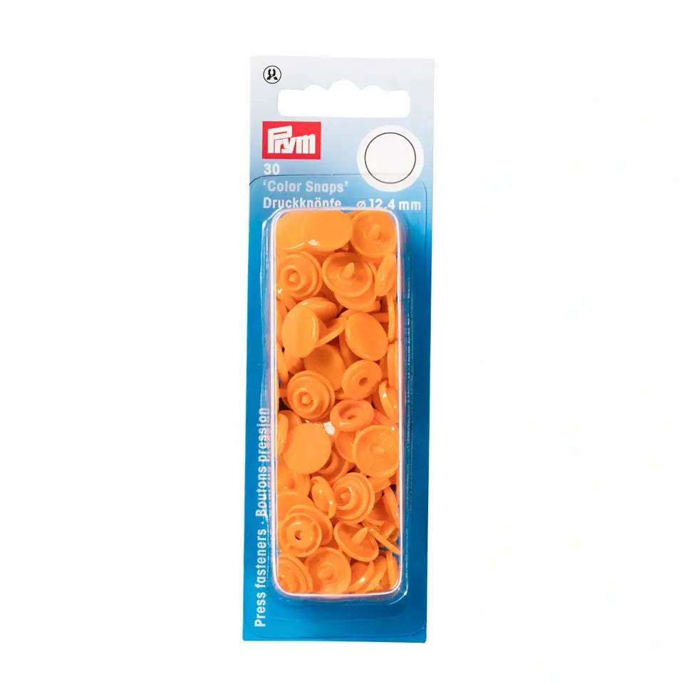 Plastmasas spiedpogas - Apaļas - Oranžas - Ø12.4 mm - 30 gab