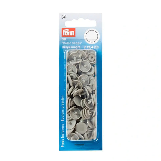Plastmasas spiedpogas - Apaļas - Pelēkas - Ø12.4 mm - 30 gab.