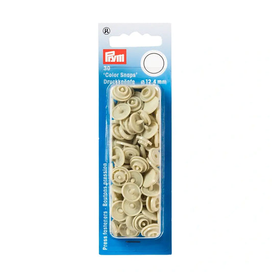 Plastmasas spiedpogas - Apaļas - Bēšas - Ø12.4 mm - 30 gab