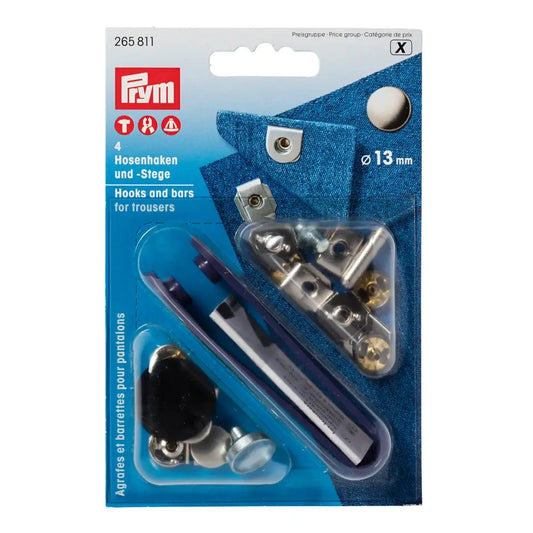 Āķīši džinsa biksēm ar instrumentu, 13 mm, 4 gab - melnas