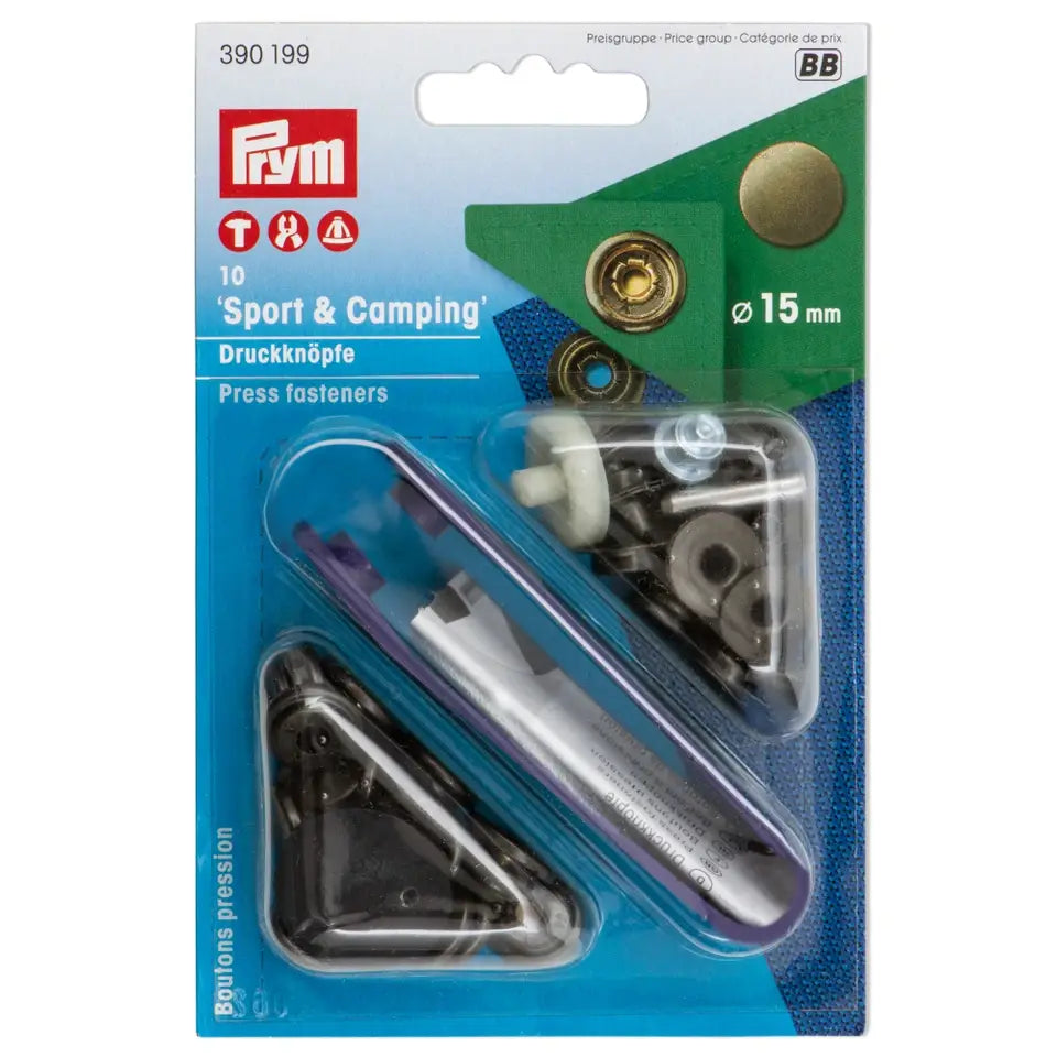 Pogas "Sport & Camping" ar instrumentu 15 mm, 10 gab. - antīks misiņš