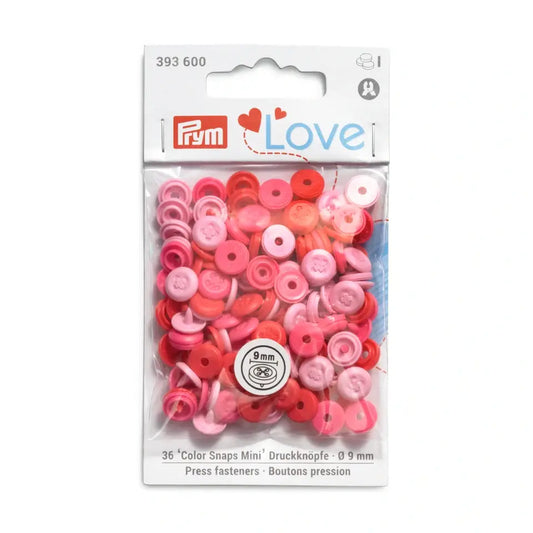 Plastmasas spiedpogas Color Snaps Mini "Poga" - rozā nokrāsās - Ø9 mm - 36 gab. /Prym Love