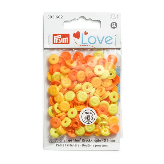 Plastmasas spiedpogas Color Snaps Mini "Poga" - dzeltenas/ oranžas - Ø9 mm - 36 gab /Prym Love