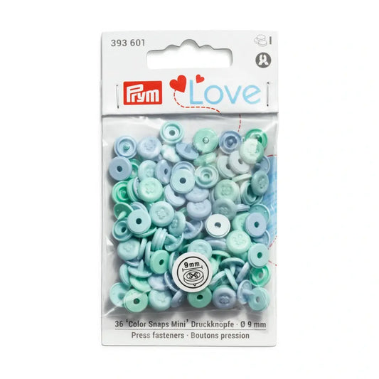 Plastmasas spiedpogas Color Snaps Mini "Poga" - mentola nokrāsās - Ø9 mm - 36 gab /Prym Love