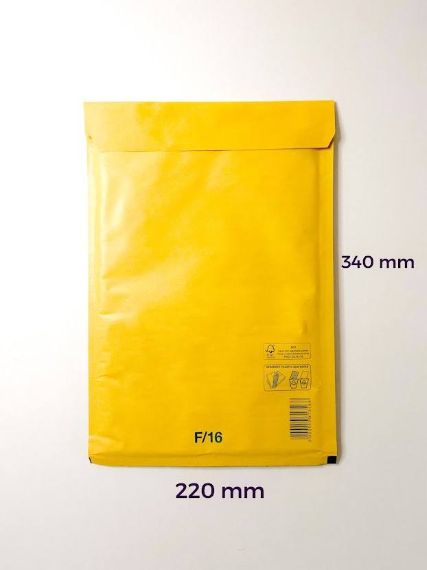 Burbuļplēves aploksnes dzeltenas F16 / 220 x 340 mm