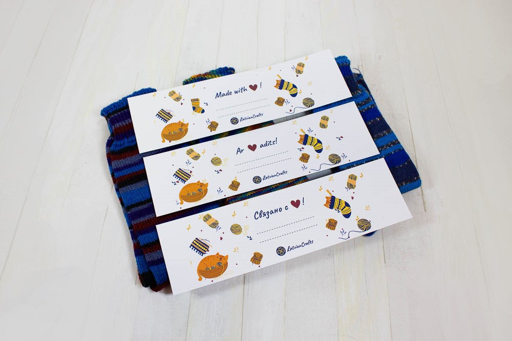 Birka zeķēm "Cвязано с ❤️!" /LatvianCrafts/ glancēts papīrs, uzraksts krievu valodā