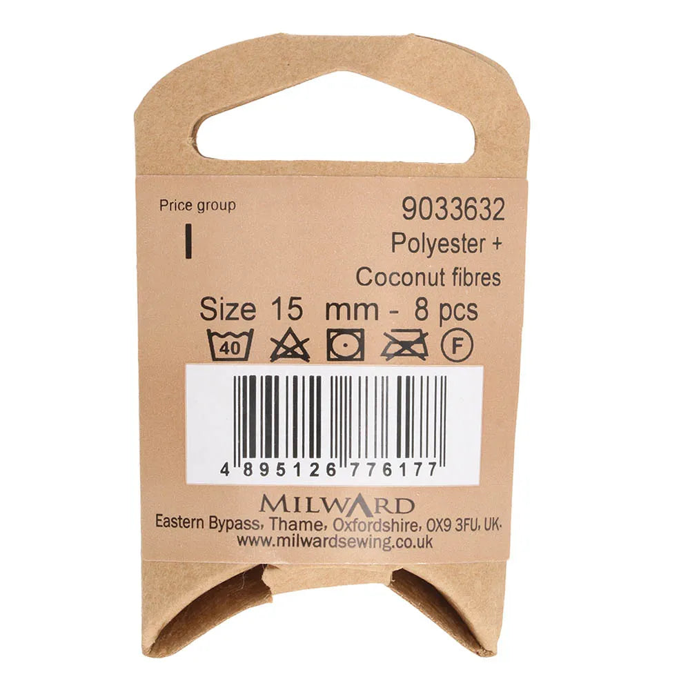 Kokosriekstu poliestera pogas Ø15mm 8 gab. /Milward/ 4 caurumi