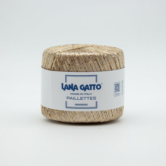 Paillettes /Lana Gatto/ 25g 195m #8600 "Beige with gold sequins"