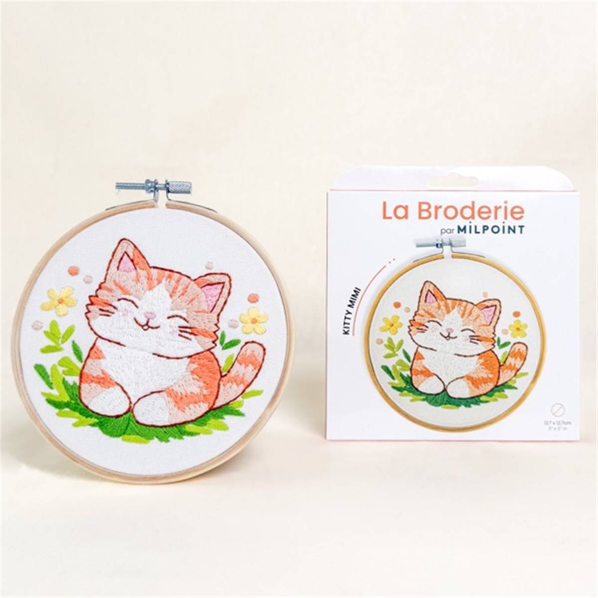 KITTY MIMI (Kaķenīte Mimi) - izšūšanas komplekts ar riņķi /Milpoint/ 12.7x12.7cm